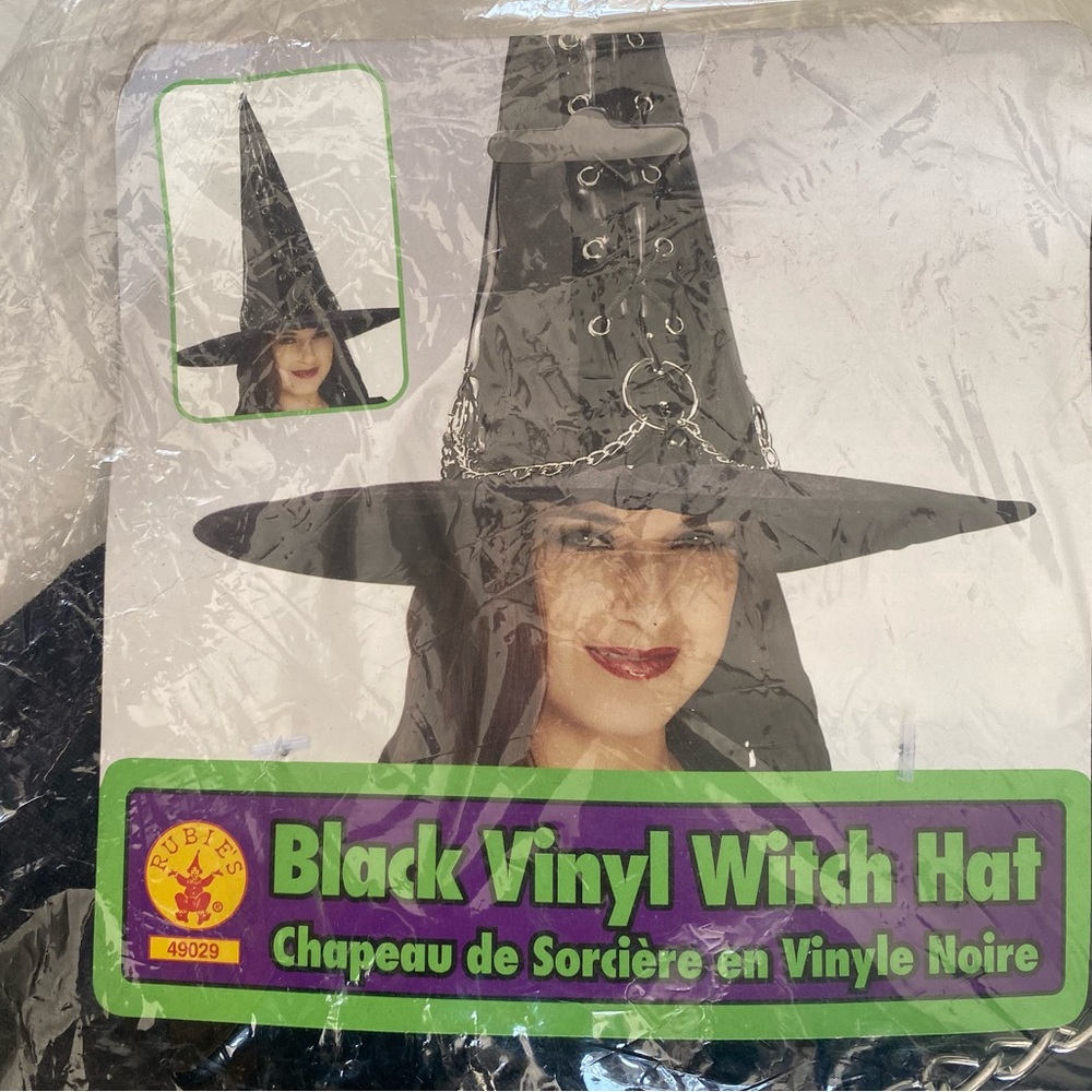 Rubies Black Vynil Witch Hat with Chain Accent